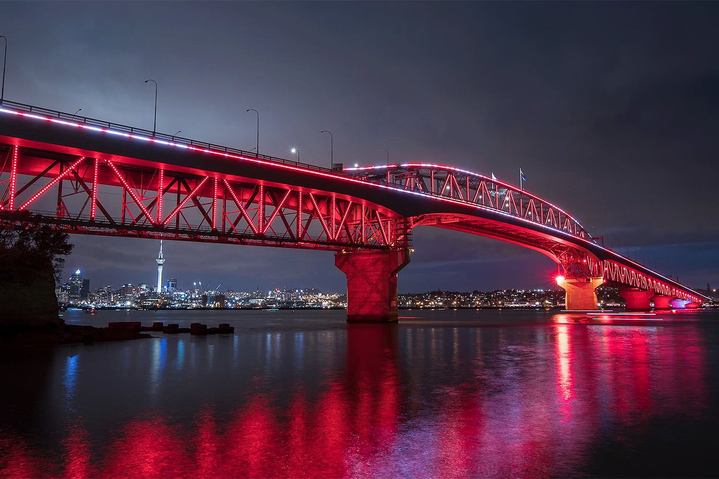 Anzac lights on the harbour bridge.